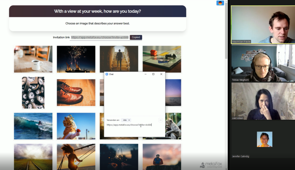 The metaFox team using online icebreakers for meeting checkins